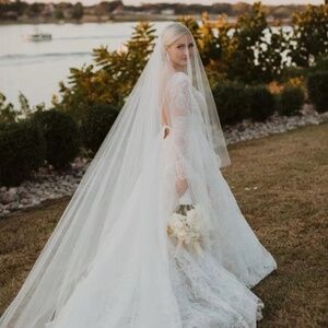 Designer Floor-Length Ivory Wedding Veil with Blusher